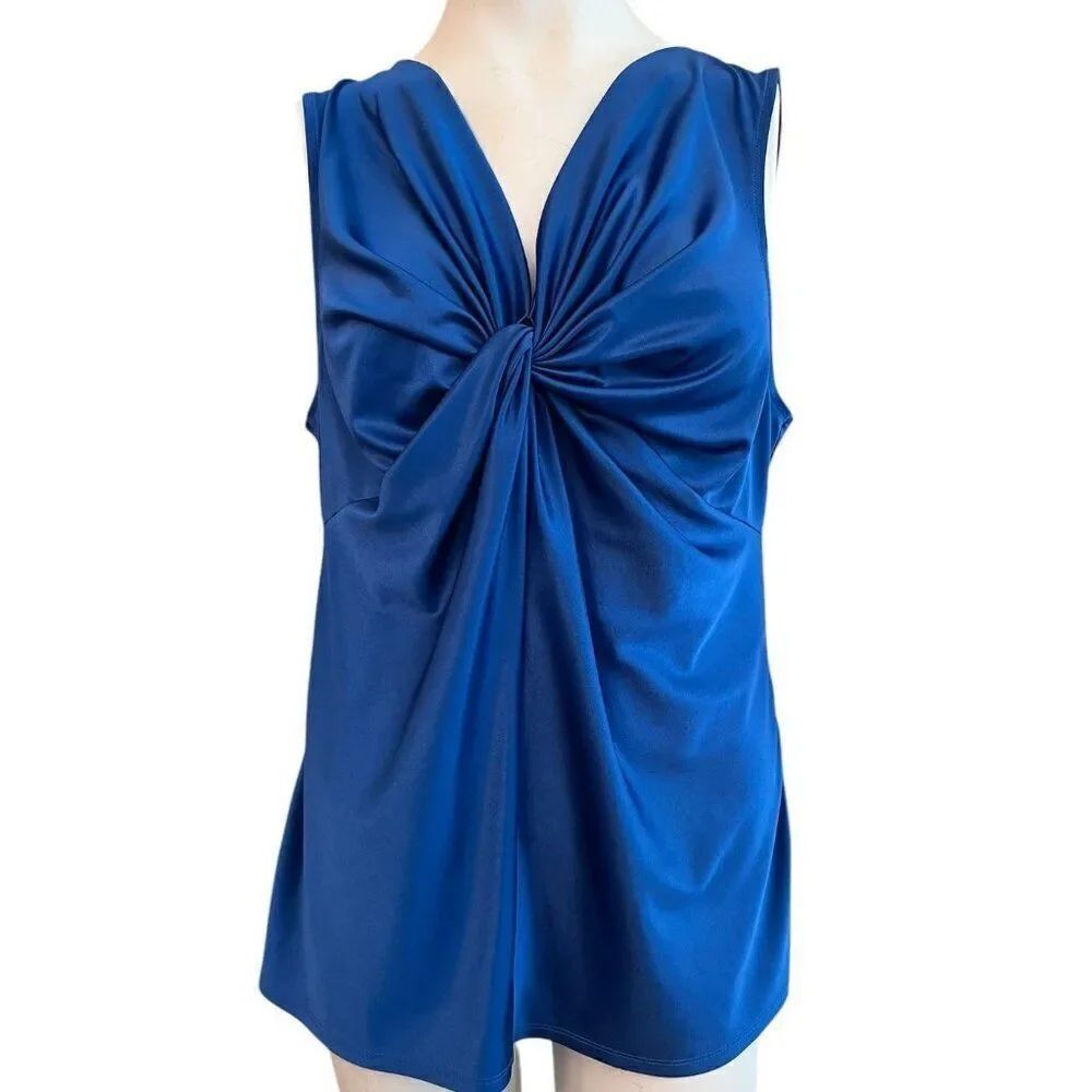 Catherine Malandrino Ladies Large Satin Knot V Neck Sleeveless Royal Blue Blouse